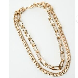 Black diamond necklace gold tone thick chunky curb & paperclip style chain